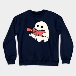 Cute Retro Halloween Ghost Reading Book And Drinking Coffee Crewneck Sweatshirt